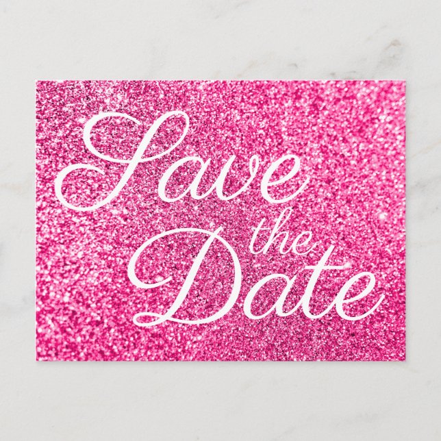 Postal Glam Hot Pink Purpurina Photo Save the Date (Anverso)