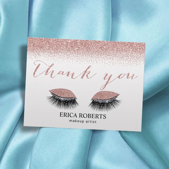 Postal Glam Lashes maquillaje Artista Rosa Oro Gracias (Subido por el creador)