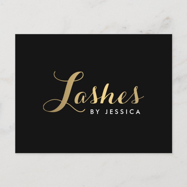 Postal Glam Lashes Script Textos Dorado/Black Postcard (Anverso)