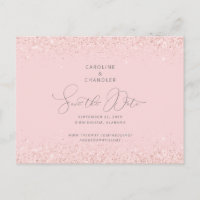 Glam Pink & Silver Glitter Boda Save the Date 
