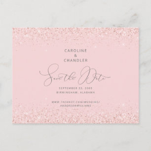 Postal Glam Pink & Silver Glitter Boda Save the Date 