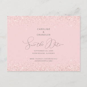 Postal Glam Pink & Silver Purpurina Wedding Save the Date