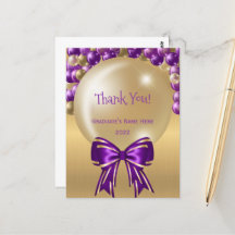 Glam Purple Gold Bow Gracias Graduación