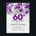 Postal Glam Purple Silver Purpurina 60 cumpleaños<br><div class="desc">Purpurina de globo Glam Morado Violeta Plata Salto de cualquier edad Invitación de cumpleaños</div>
