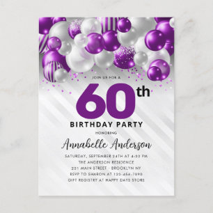 Postal Glam Purple Silver Purpurina 60 cumpleaños