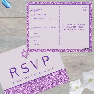 Postal Glam Purple Simple Bat Moderno Mitzvah RSVP