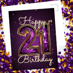 Postal Glam Purple y Gold 21st Birthday