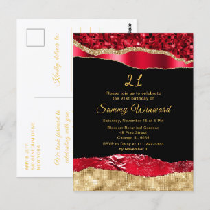 Postal Glam Rojo y Oro Lloran fiesta de cumpleaños