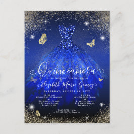 Postal Glam Royal Blue Gold Purpurina Gown Quinceanera