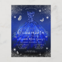 Glam Royal Blue Silver Purpurina Gown Quinceanera