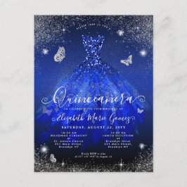 Postal Glam Royal Blue Silver Purpurina Gown Quinceanera