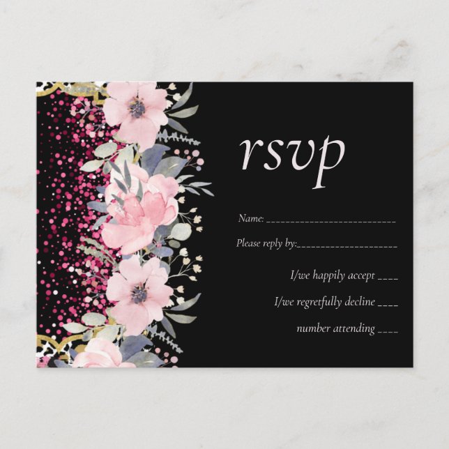 Postal Glam Rubor Pink Floral Moderna Boda Stationery (Anverso)