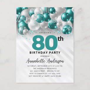 Postal Glam Verde azulado Purpurina de globo plateado 80