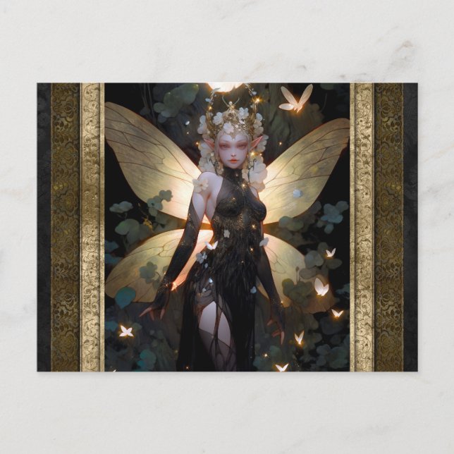 Postal Glamoroso arte de fantasía Chica de hadas (Anverso)