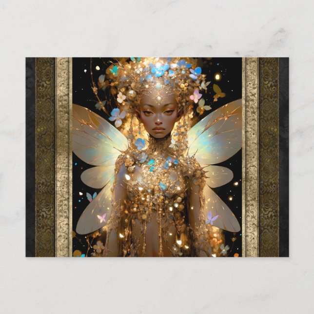 Postal Glamoroso arte de fantasía Chica de hadas (Anverso)