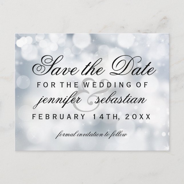 Postal Glamoroso Boda de luz de broche plateado (Anverso)