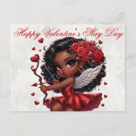 Postal Glamoroso El día de San Valentín cupido afroameric