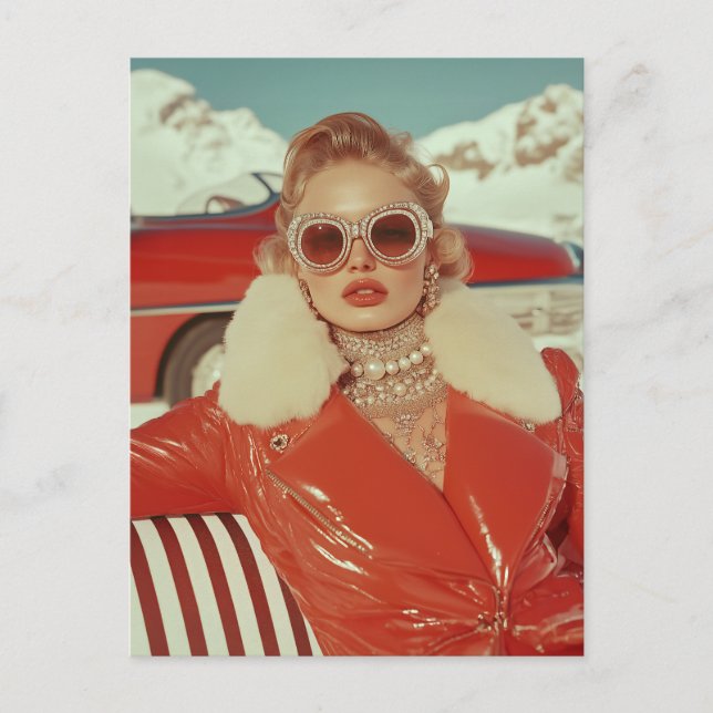 Postal Glamoroso estilo retro invernal en un ambiente alp (Anverso)