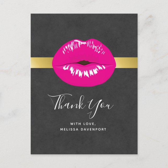 Postal Glamoroso Ilustracion de los labios rosados calien (Anverso)