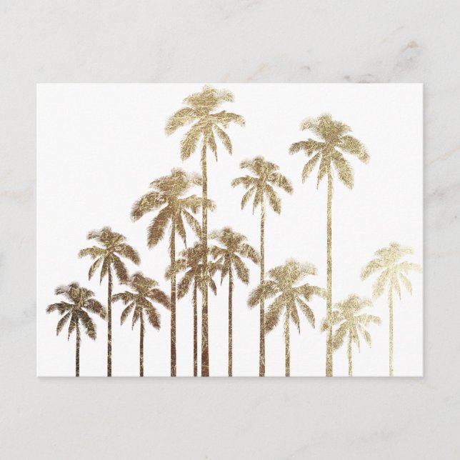 Postal Glamoroso Oro Tropical Palmeras en Blanco (Anverso)