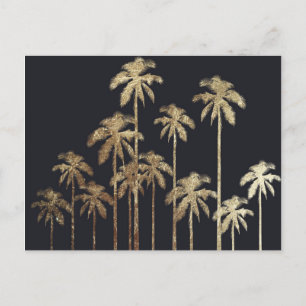 Postal Glamoroso Oro Tropical Palmeras en Negro