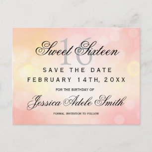 Postal Glamoroso Purpurina Rosa Sweet 16 salva la fecha