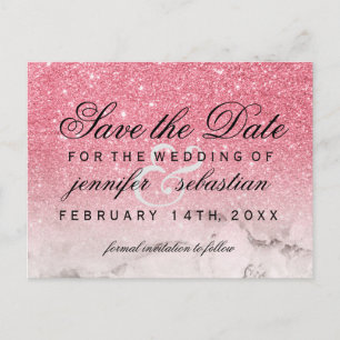 Postal Glamoroso Purpurina Shimmering Boda rosa