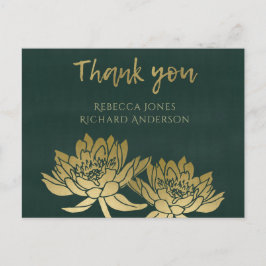 POSTAL GLAMOROUS GOLD DARK VERDE LOTUS FLORAL GRACIAS