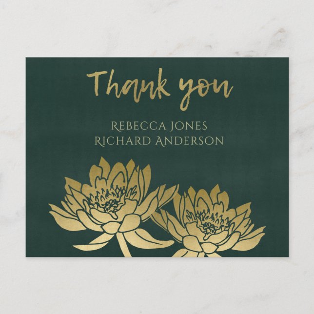 POSTAL GLAMOROUS GOLD DARK VERDE LOTUS FLORAL GRACIAS (Anverso)