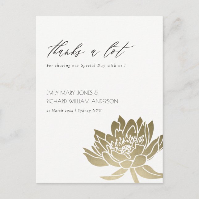 POSTAL GLAMOROUS PALE GOLD WHITE LOTUS FLORAL GRACIAS (Anverso)