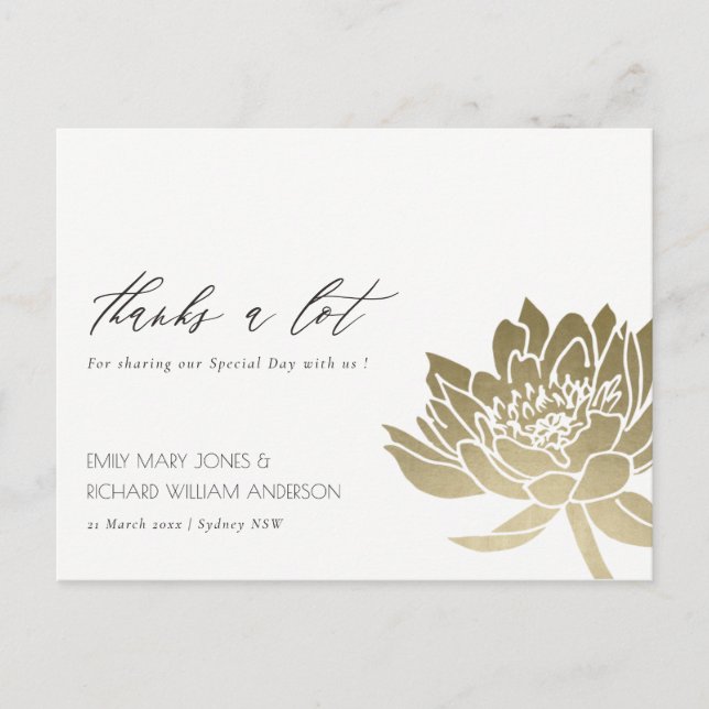 POSTAL GLAMOROUS PALE GOLD WHITE LOTUS FLORAL GRACIAS (Anverso)