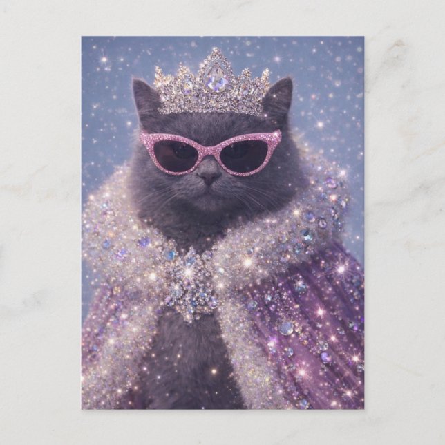 Postal Glamorous Queen Cat Sparkling Fantasy Portrait     (Anverso)