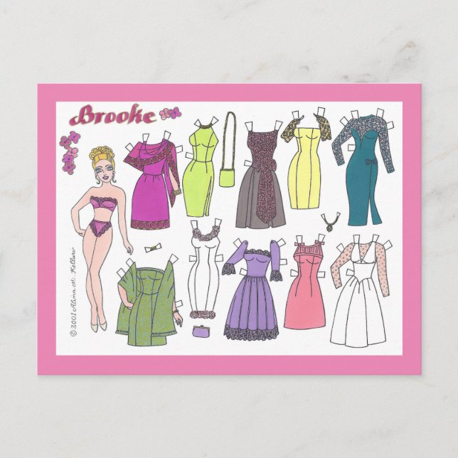 Postal Glamour Chica Brooke Paper Doll Postcard (Anverso)