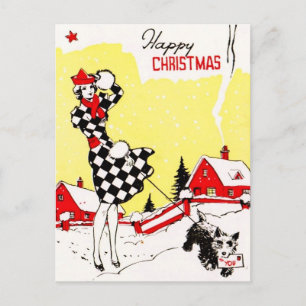 Postal Glamour Chica con saludos de perros escoceses