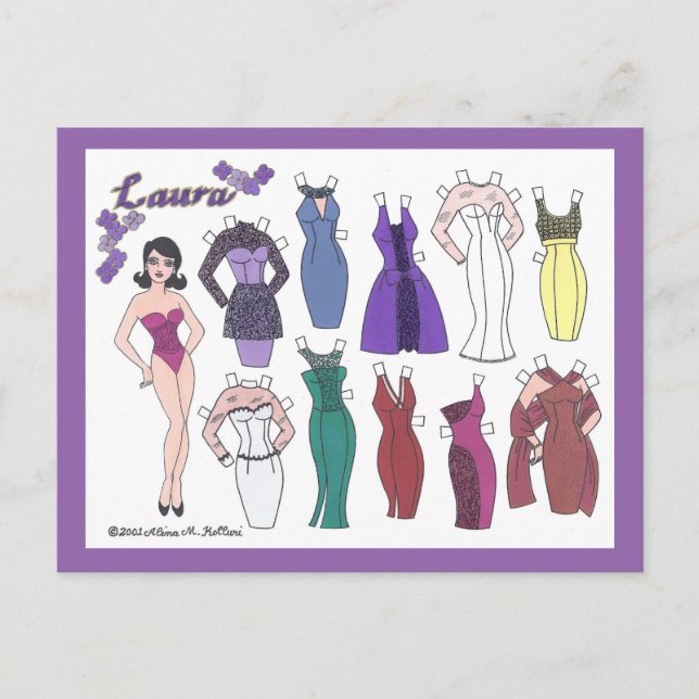 Postal Glamour Chica Laura Paper Doll Postcard (Anverso)