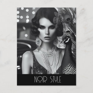 Postal Glamour retro vintage chica con pavo real