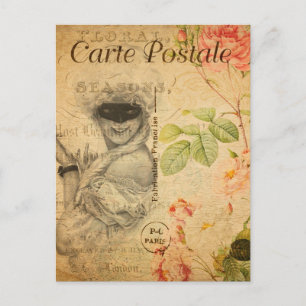 Postal Glamurosa mujer vintage con mascara francesa