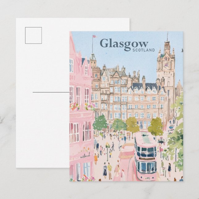 Postal Glasgow Scotland Gouache Paint Ilustracion Travel (Anverso / Reverso)