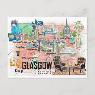 Postal Glasgow Scotland Ilustration Map with Roads