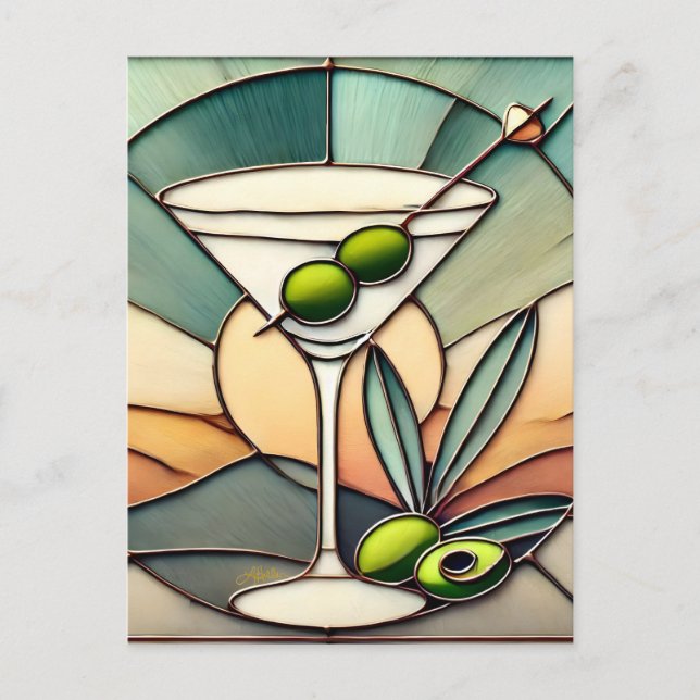 Postal Glass de Mediano Siglo 2 Olive Martini (Anverso)