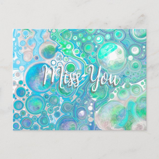 Postal Glass marino personalizado azul y verde te extraña (Anverso)