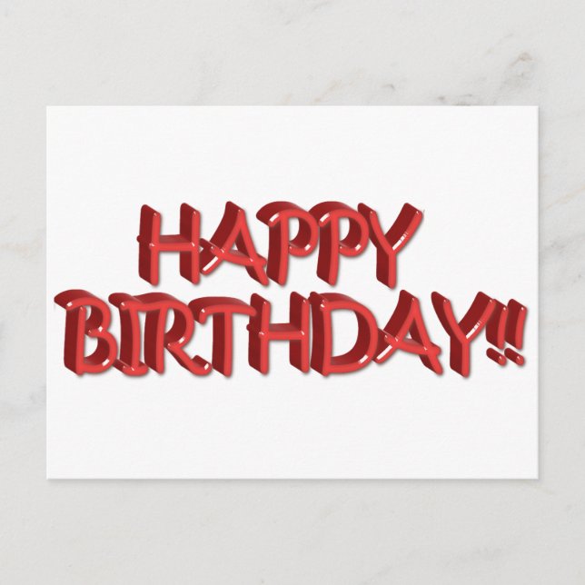 Postal Glassy Red Happy Birday Text Image (Anverso)