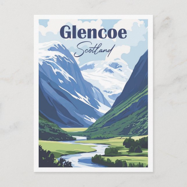 Postal Glencoe Scotland Artwork Travel Place ilustracion (Anverso)