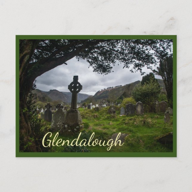 Postal Glendalough (Cruz Celta) con texto (Anverso)