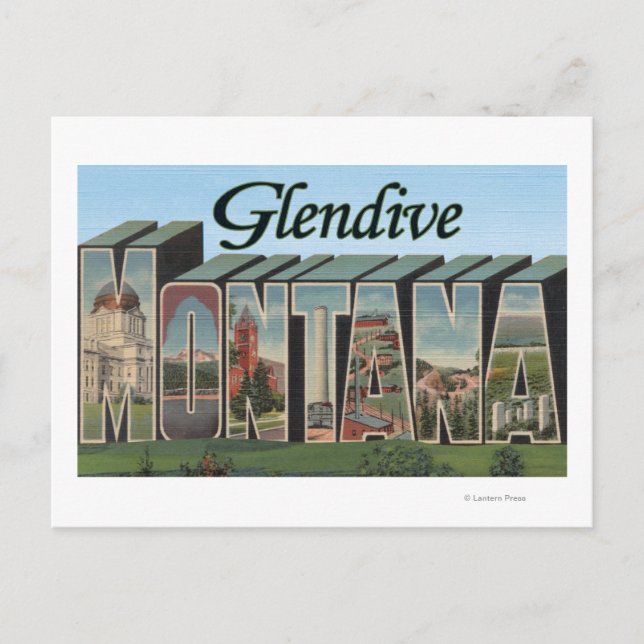 Postal Glendive, Montana - Escenas de letras grandes (Anverso)