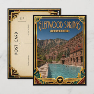 Postal Glenwood Springs Colorado Arte Vintage Deco Dorado