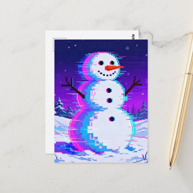Postal Glitch del muñeco de nieve (Anverso/Reverso In Situ)