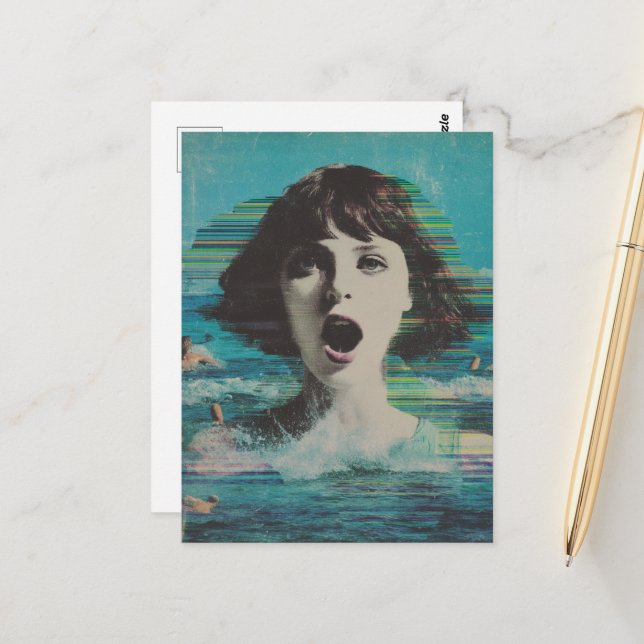 Postal Glitch Lady en la playa (Anverso/Reverso In Situ)