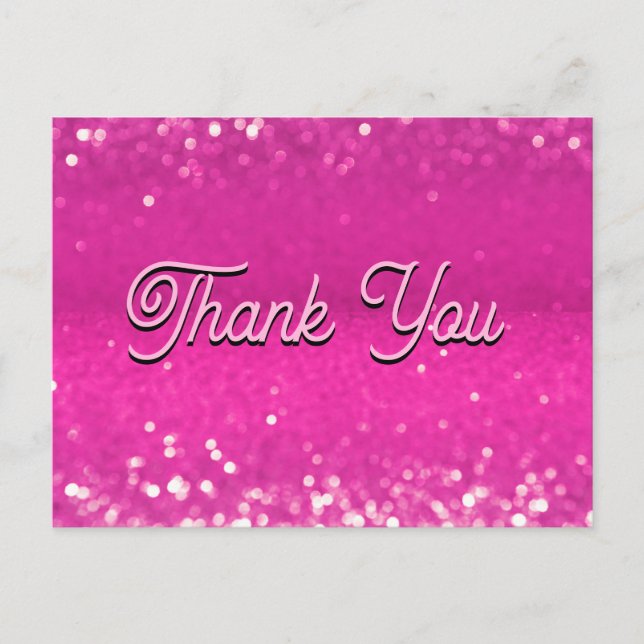 Postal Glitter Bokeh Rosa Brillante Gracias (Anverso)