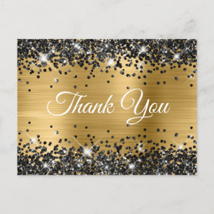 Postal Glitter Negro Brillante Lámina de Oro Gracias